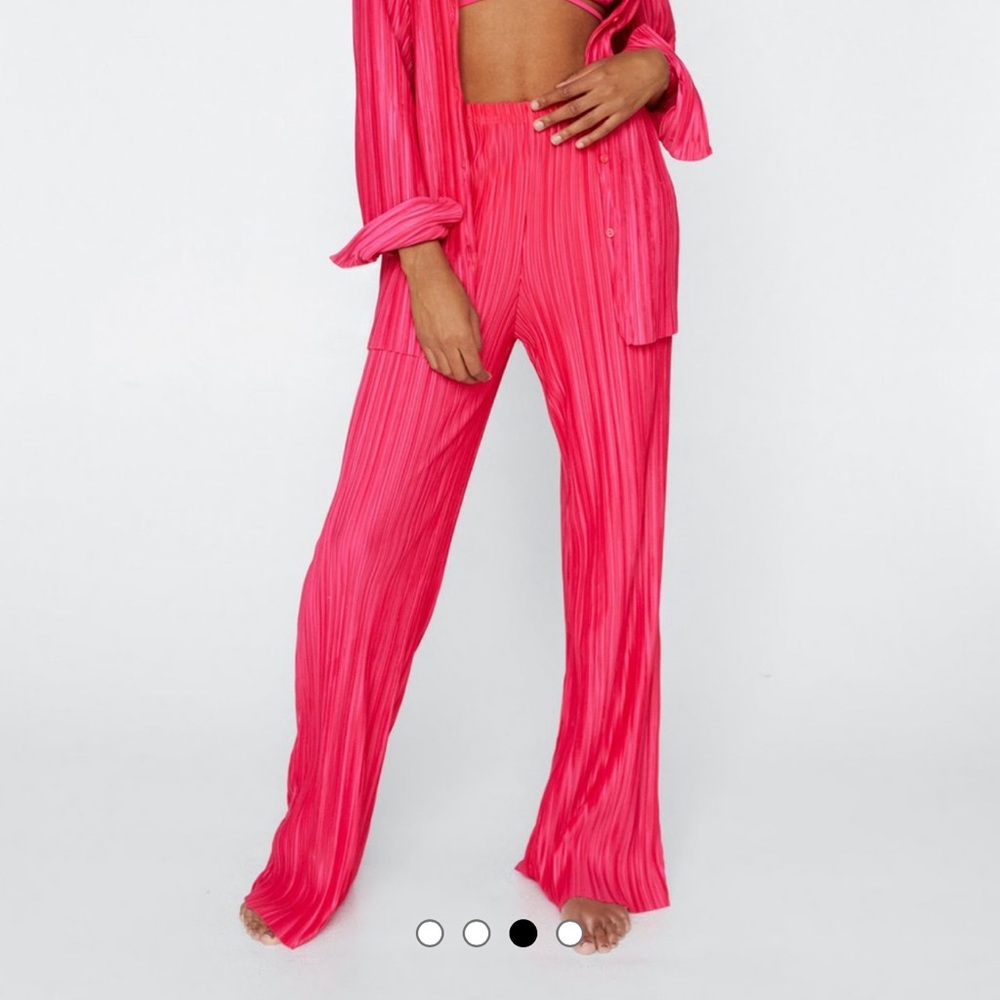 High Waisted Plisse Pink Pant